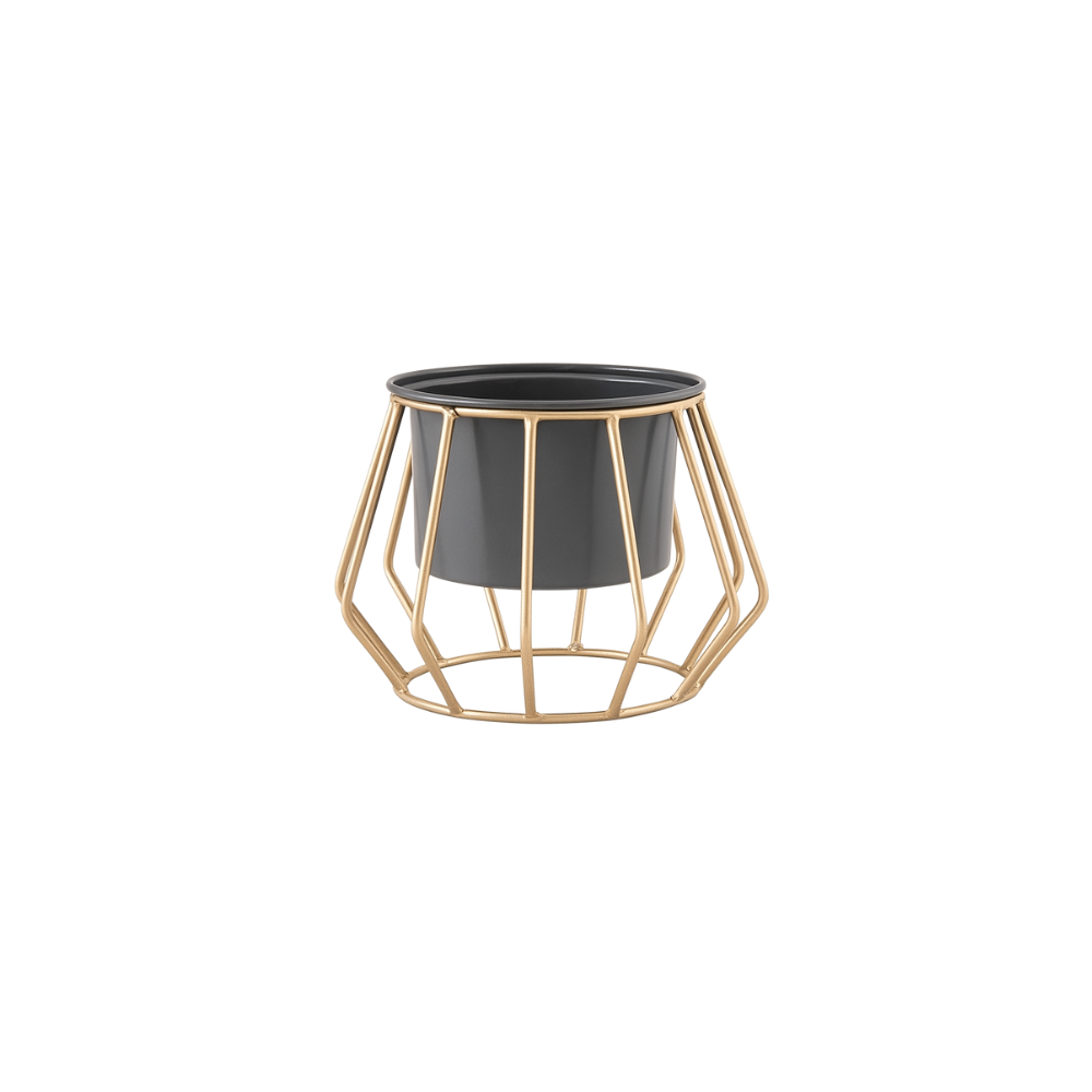 Geometric Gold Metal Stand Planter with Pot – Modern Indoor Plant Holder