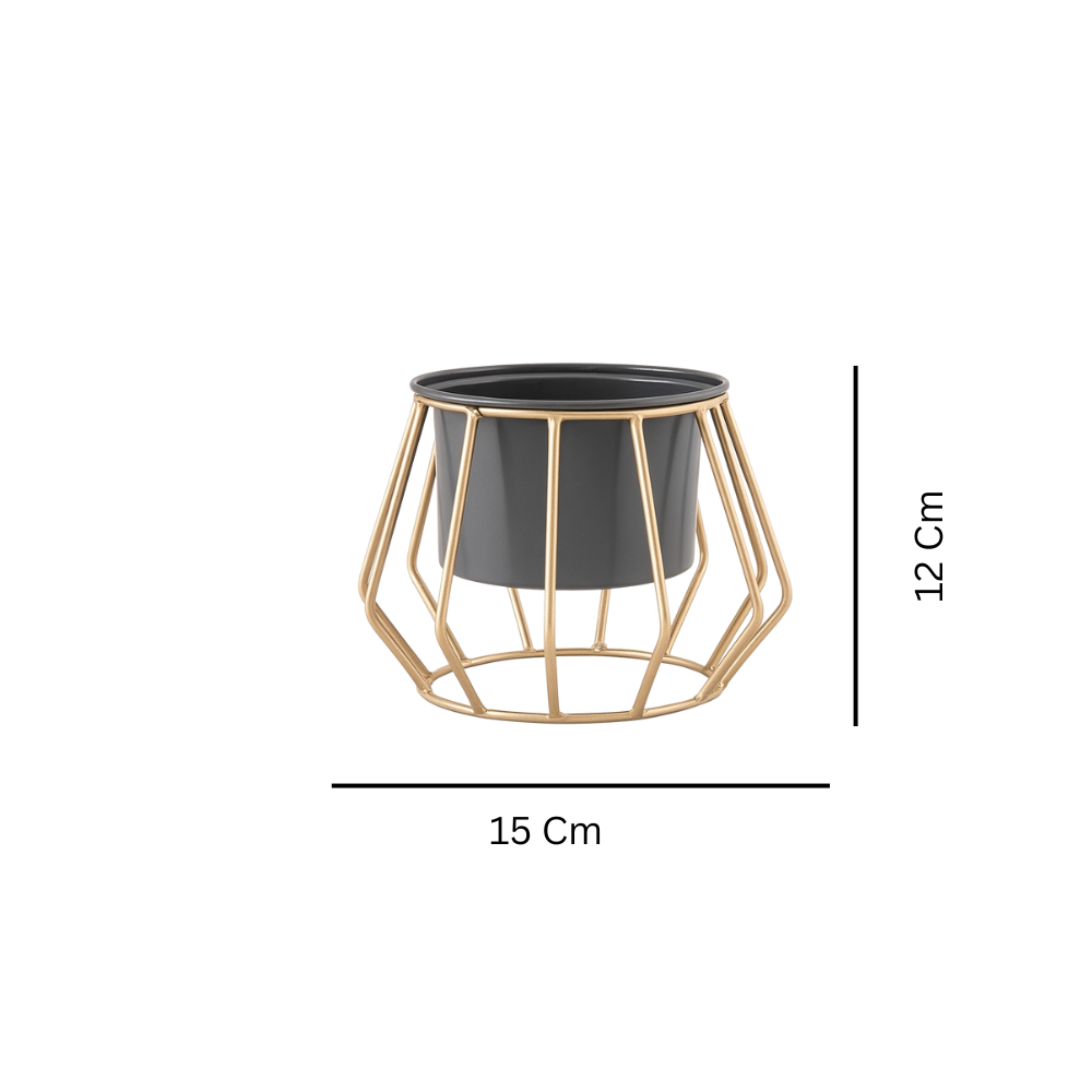 Geometric Gold Metal Stand Planter with Pot – Modern Indoor Plant Holder