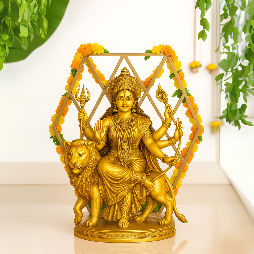 Geometric Diamond Frame Gold Pooja Metal Stand for Decor