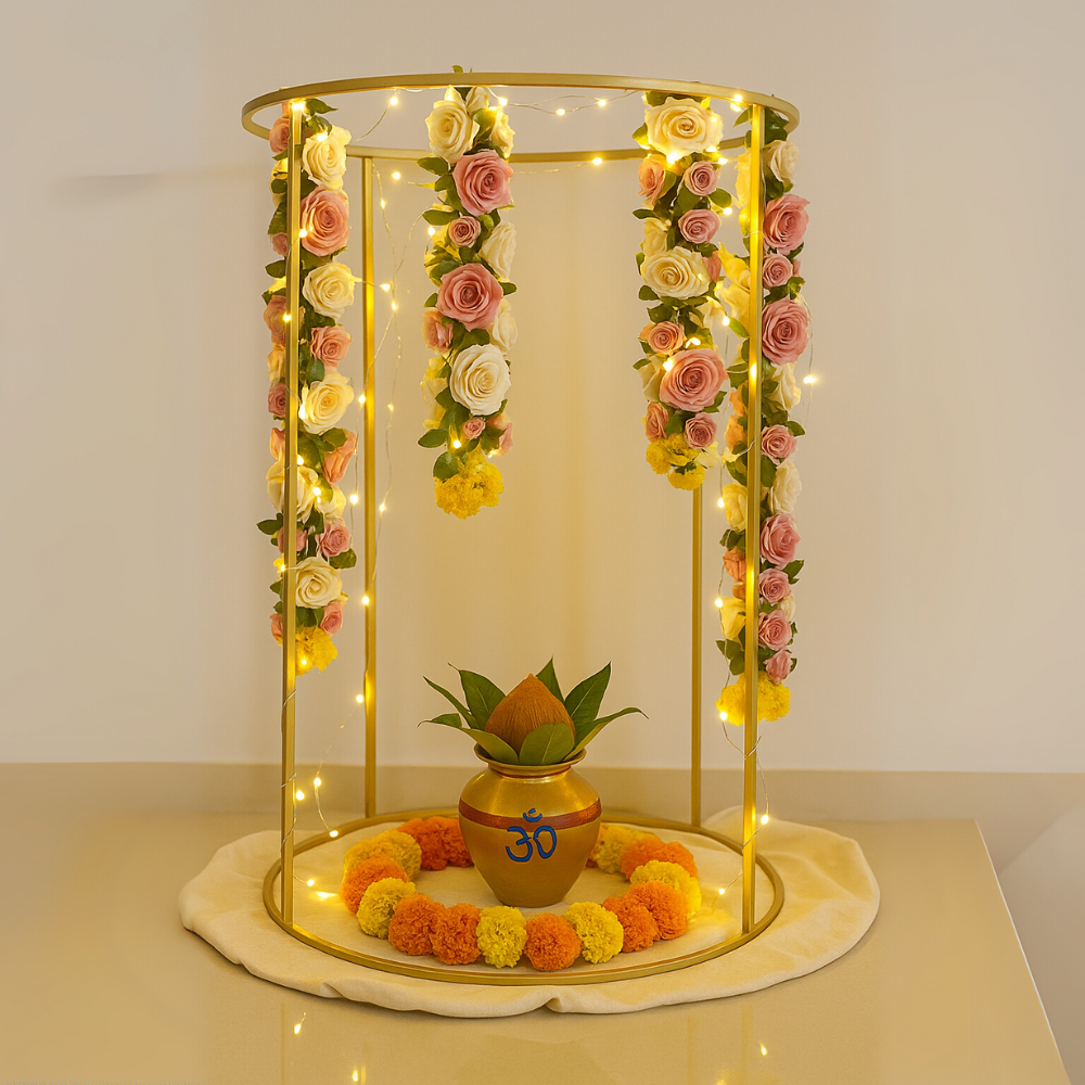 Elegant Circular Gold Pooja Stand for Home Decor