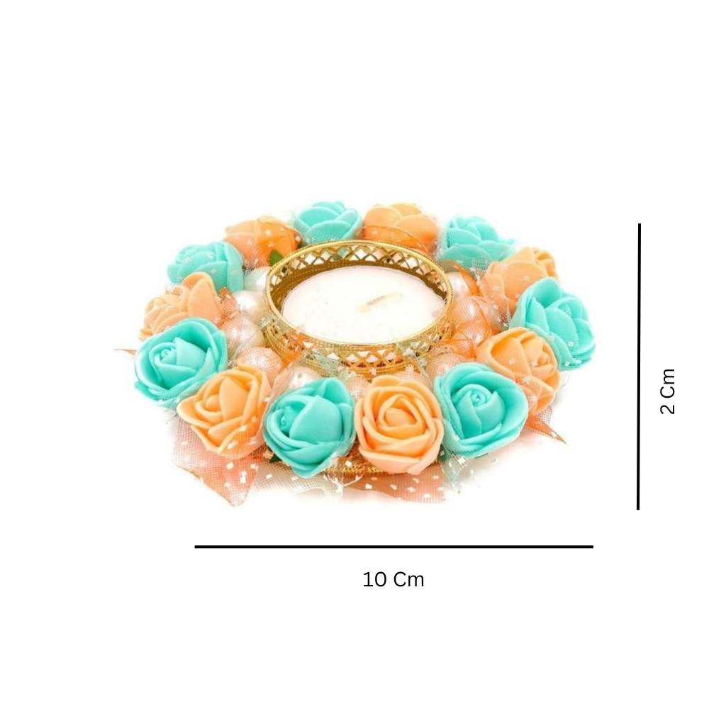 Rose Wreath Tealight Candle Ring — Floral Home Decor Candle Holder | Diyas for Diwali