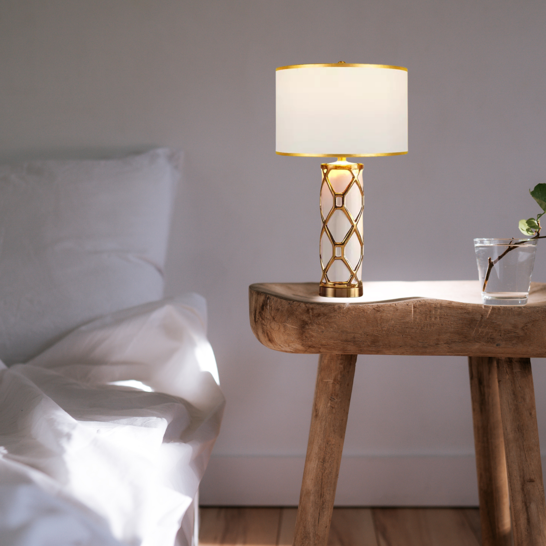 Elegant Gold Table Lamp – Modern Metal & Cloth Design | Model 8372