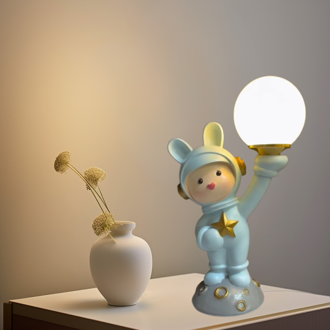 Adorable Astronaut Bunny Table Lamp – Resin Space-Themed Night Light | Model 6118