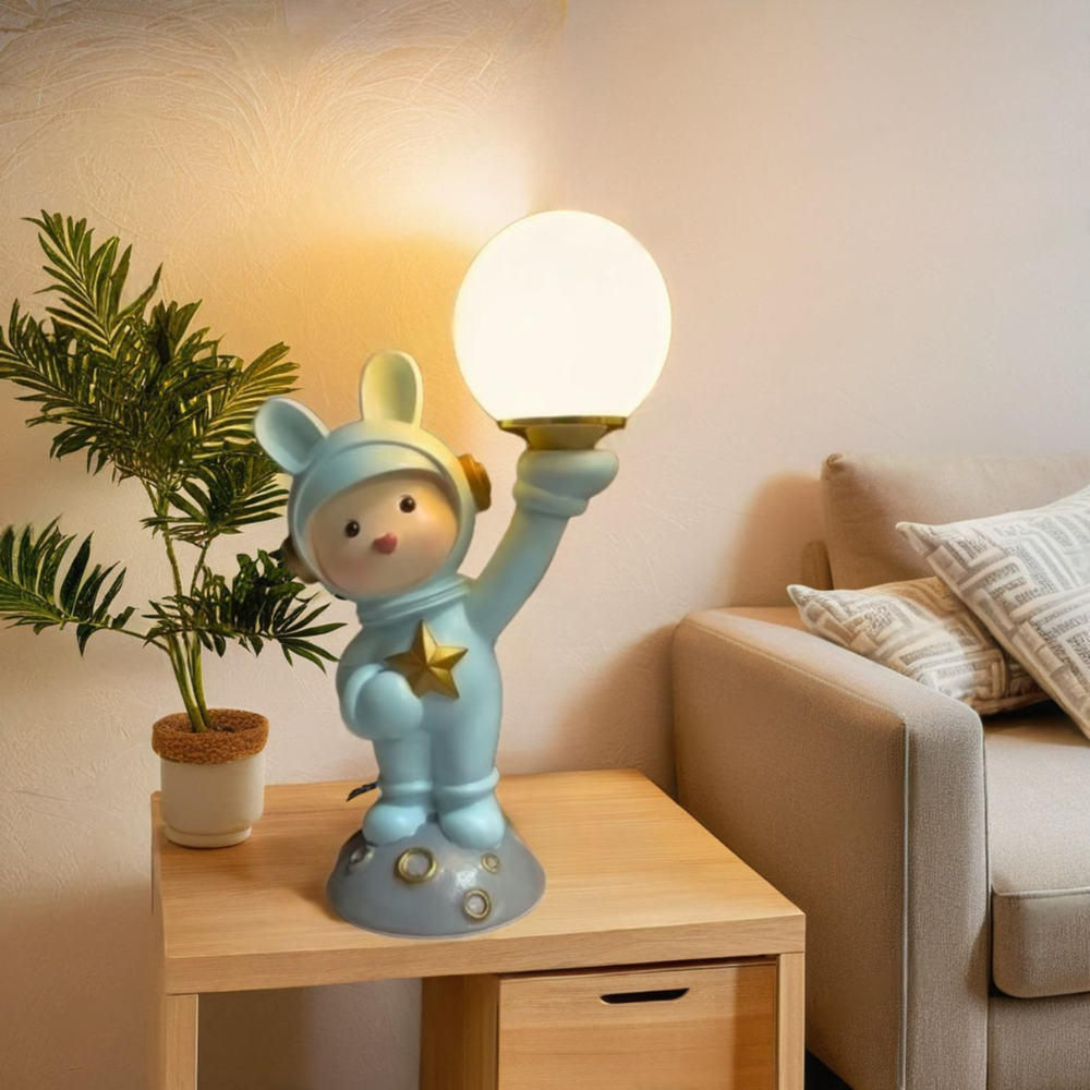 Adorable Astronaut Bunny Table Lamp – Resin Space-Themed Night Light | Model 6118