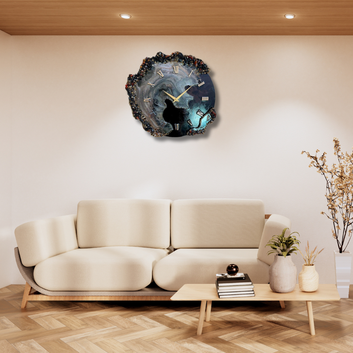 Seamless Design Resin Wall Clock, Purple & Maroon Agate with Fine Finish