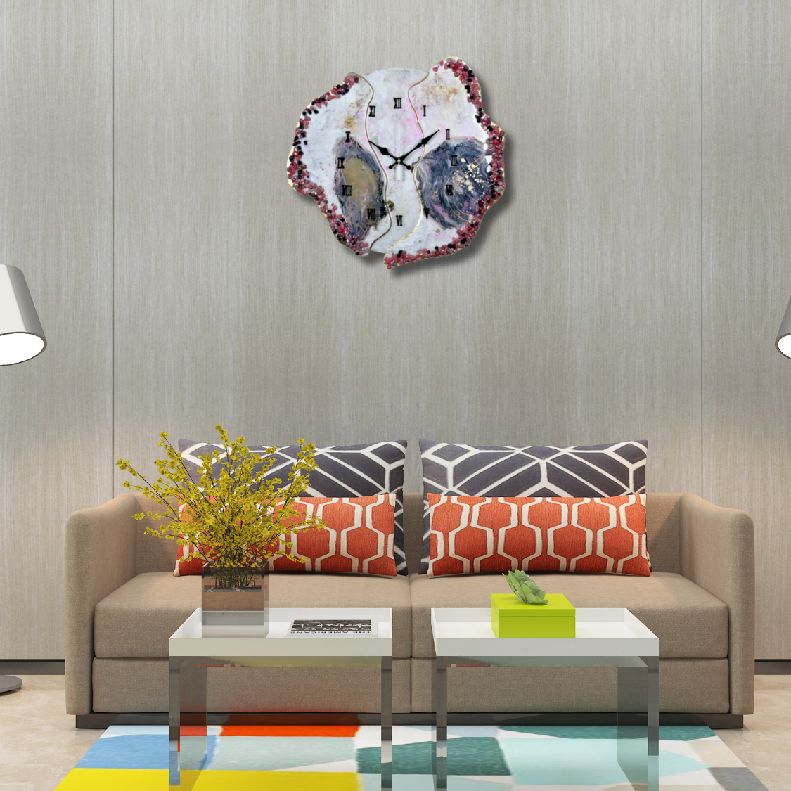 Modern Blue & Pink Geode Resin Wall Clock – Sleek Aesthetic Home Decor