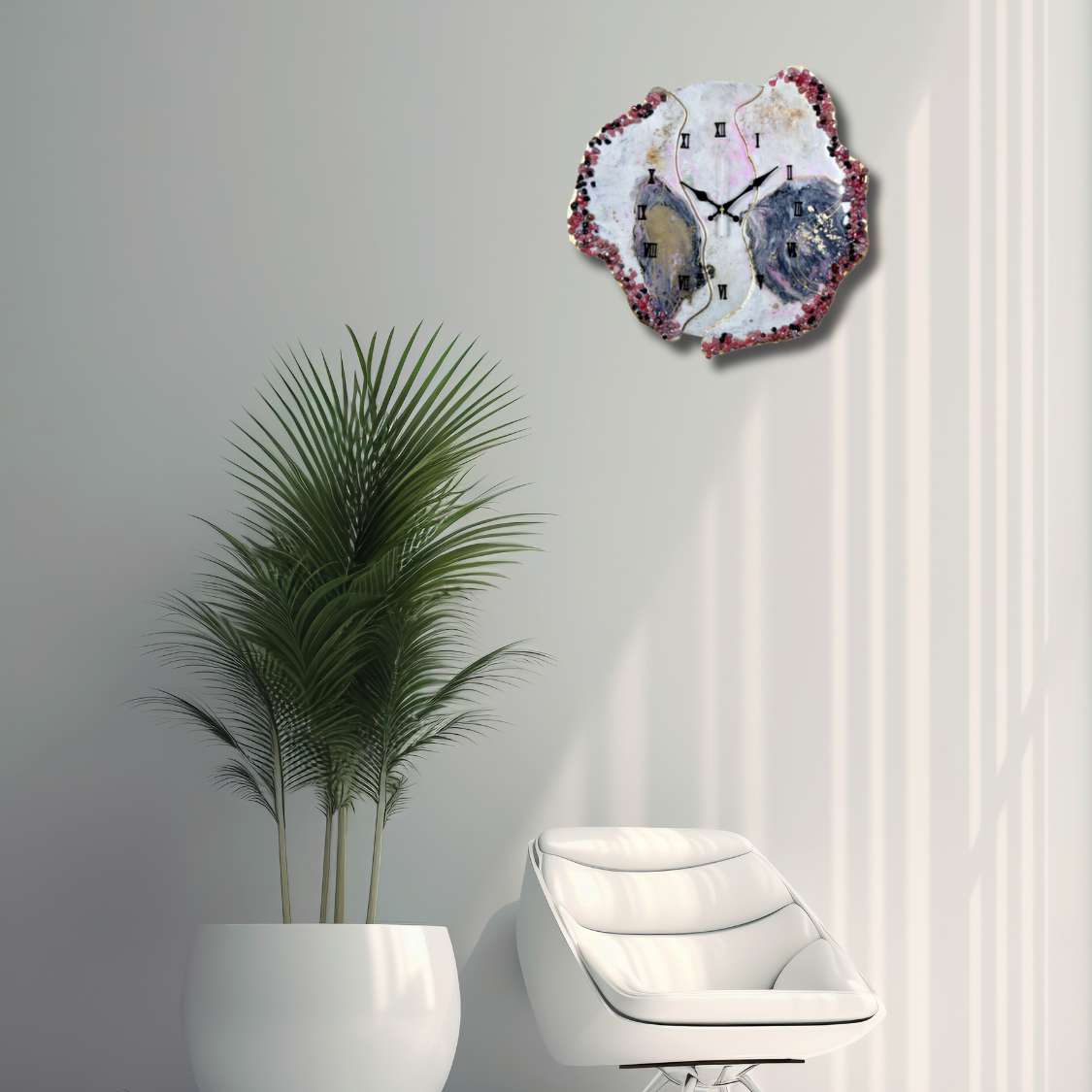 Modern Blue & Pink Geode Resin Wall Clock – Sleek Aesthetic Home Decor