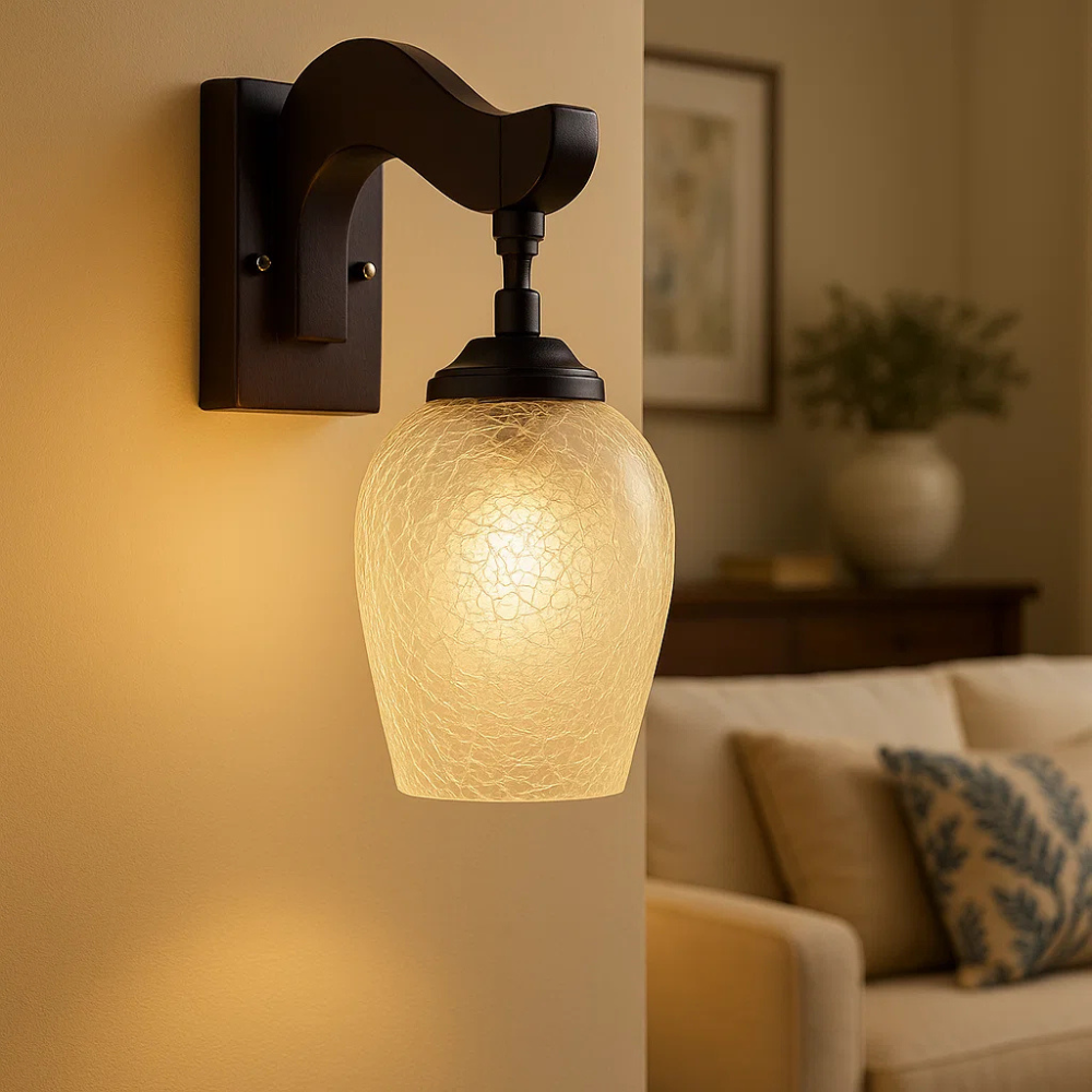Vintage Glass Wall Light with Textured Shade – Classic Decorative Sconce for Home & Hallway
