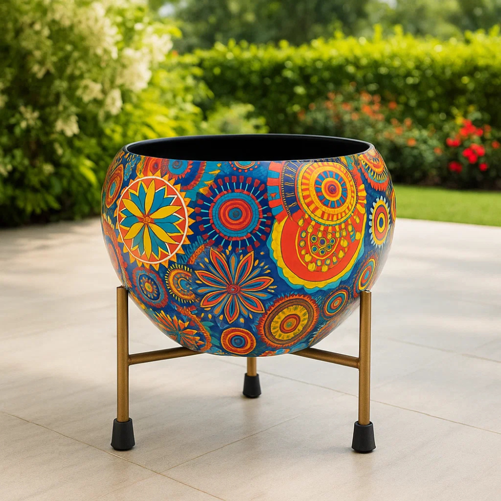 Royal 5" Orchid Pot - Rajwada Print Design with Stand