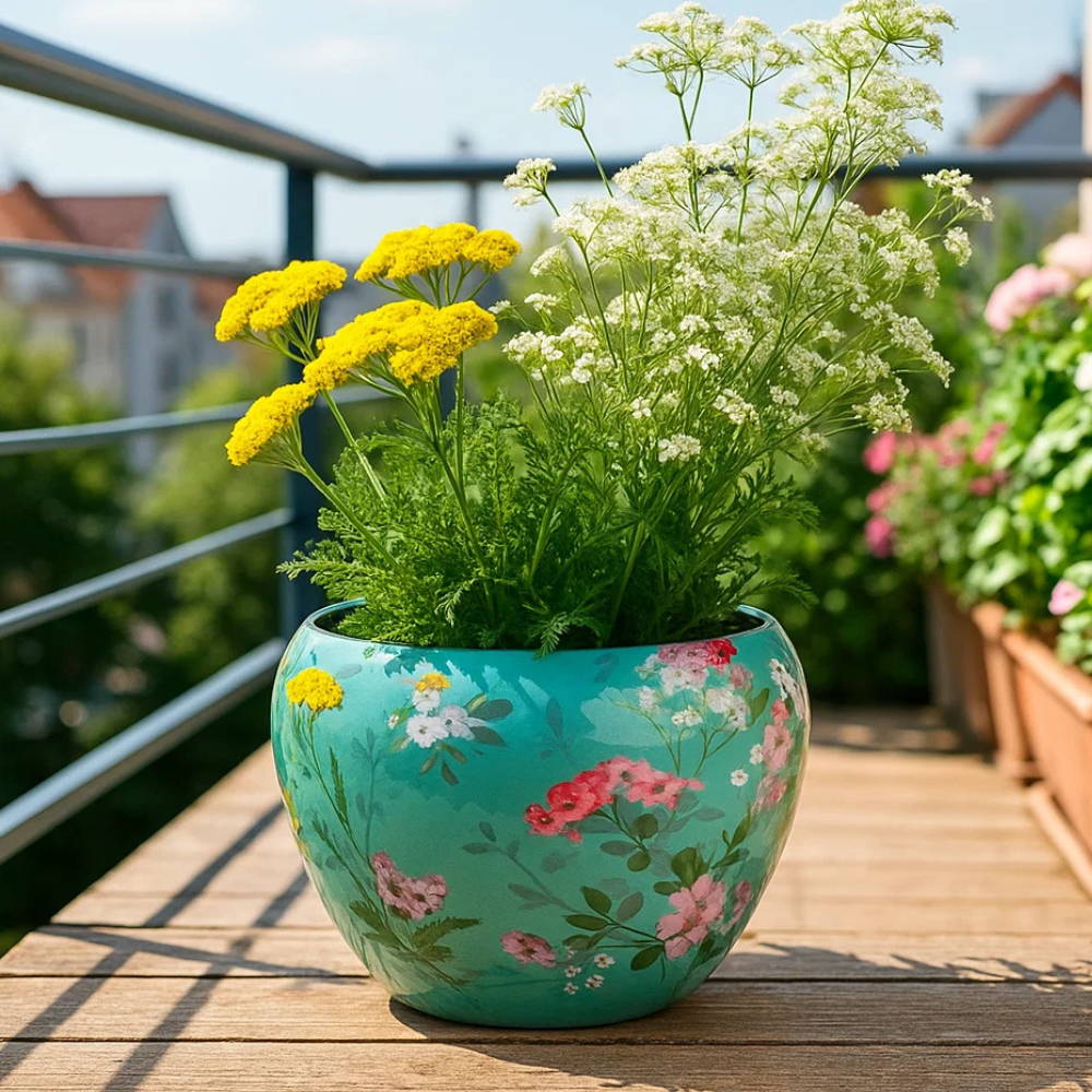 Charming 5" Orchid Pot - Green Print Design with Stand