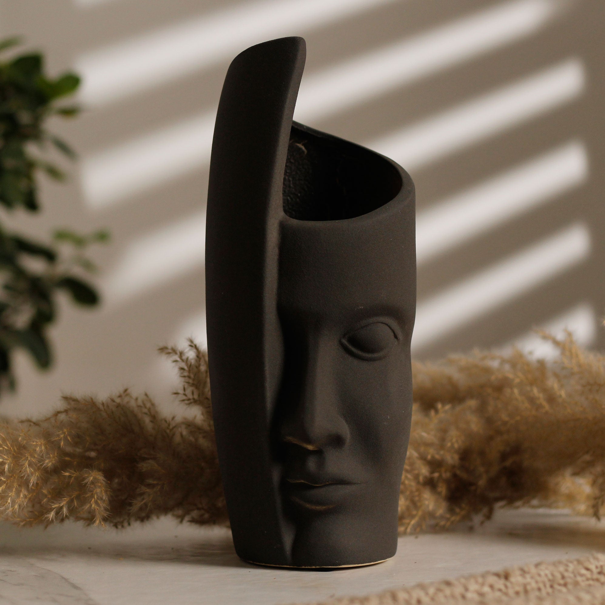 Half-Face Abstract Metal Vases – Artistic Table Decor in Black, Terracotta & Ivory Finishes