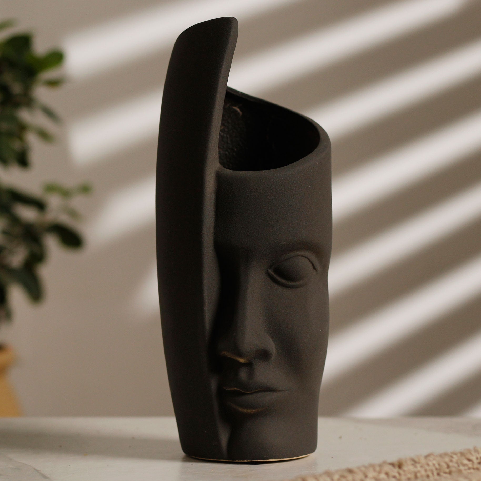 Half-Face Abstract Metal Vases – Artistic Table Decor in Black, Terracotta & Ivory Finishes