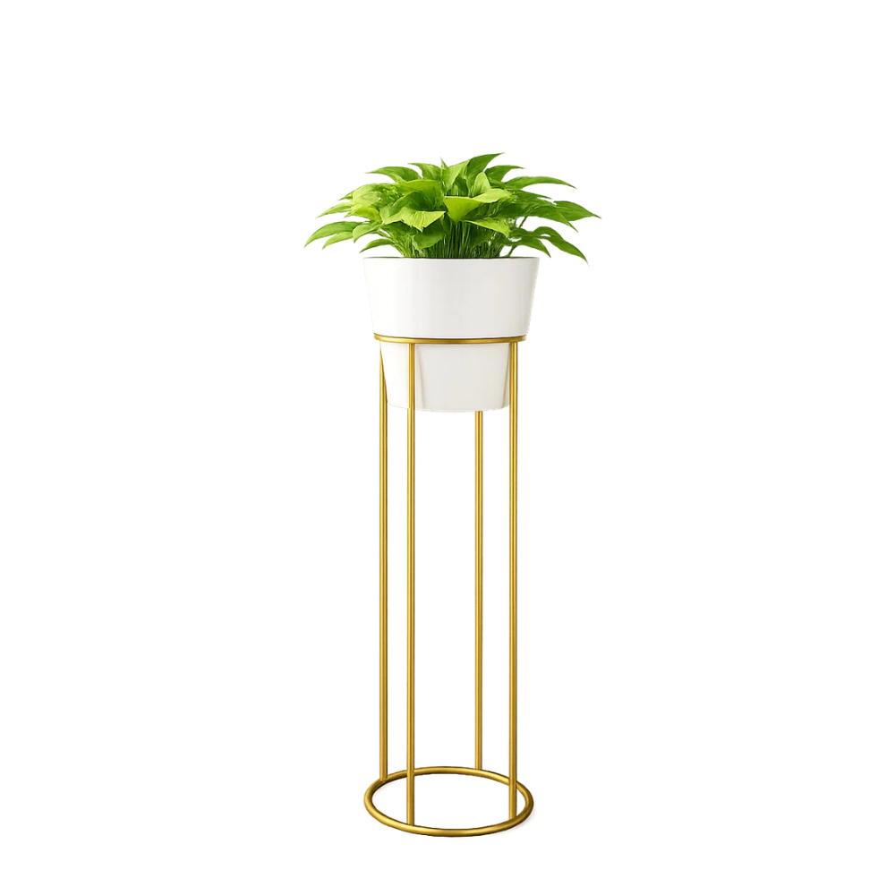 Modern Metal Plant Stand with Pot – Gold Floor Planter Stand for Living Room, Balcony & Indoor Décor