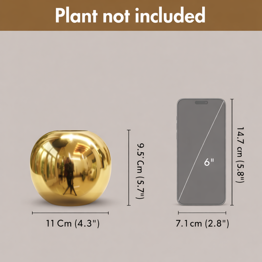 Golden Round Metal Flower Vase for Table Décor | Elegant Decorative Vase