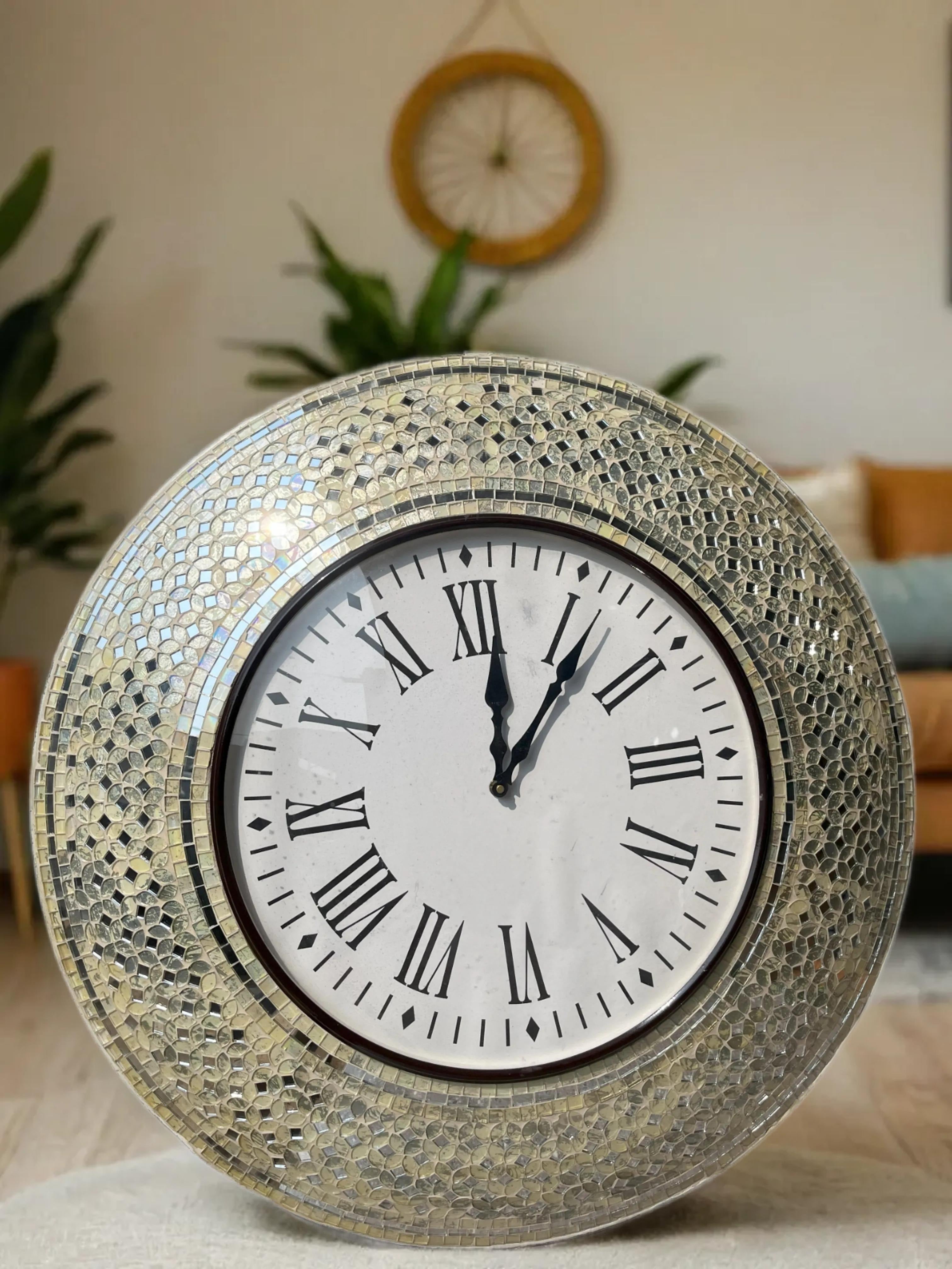 Mosaic Wall Clock with Roman Numerals - Timeless Home Décor