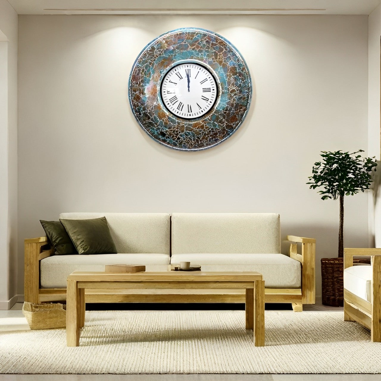 Multicolor Cracked Mosaic Wall Clock with Roman Numerals - Artistic Home Décor - Nestern