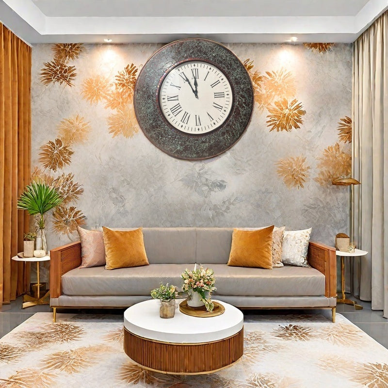 Rustic Green Mosaic Wall Clock with Roman Numerals - Timeless Home Décor - Nestern