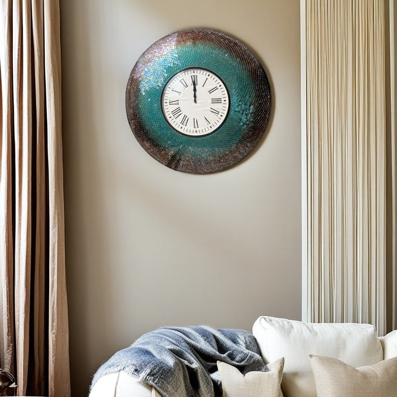 Elegant Mosaic Wall Clock with Roman Numerals - Classic Home Décor