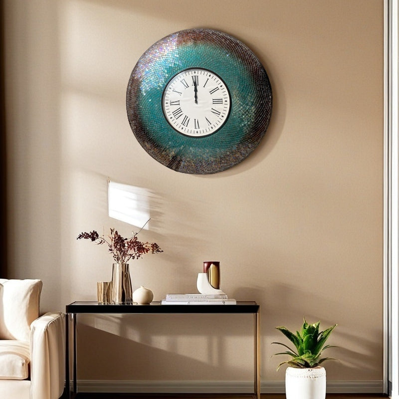 Elegant Mosaic Wall Clock with Roman Numerals - Classic Home Décor