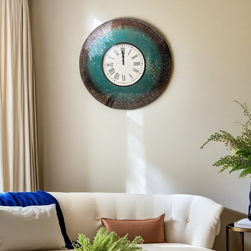 Elegant Mosaic Wall Clock with Roman Numerals - Classic Home Décor