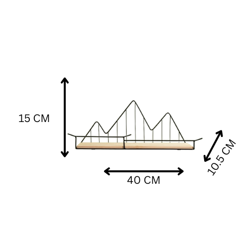 Mountain Design Wall Shelf – Wooden Base with Black Metal Frame