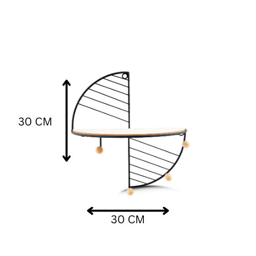 Modern Corner Wall Shelf – Wooden Base with Black Metal Frame & Hooks