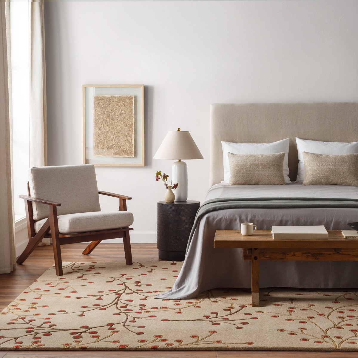 Artistic Floral Branch Design Wool Area Rug - Switzerland Wool Collections - Custom Sizes - Nestern