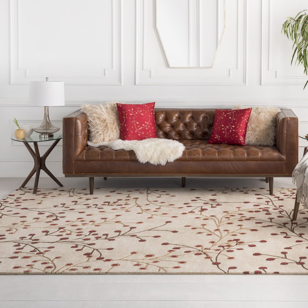 Artistic Floral Branch Design Wool Area Rug - Switzerland Wool Collections - Custom Sizes - Nestern