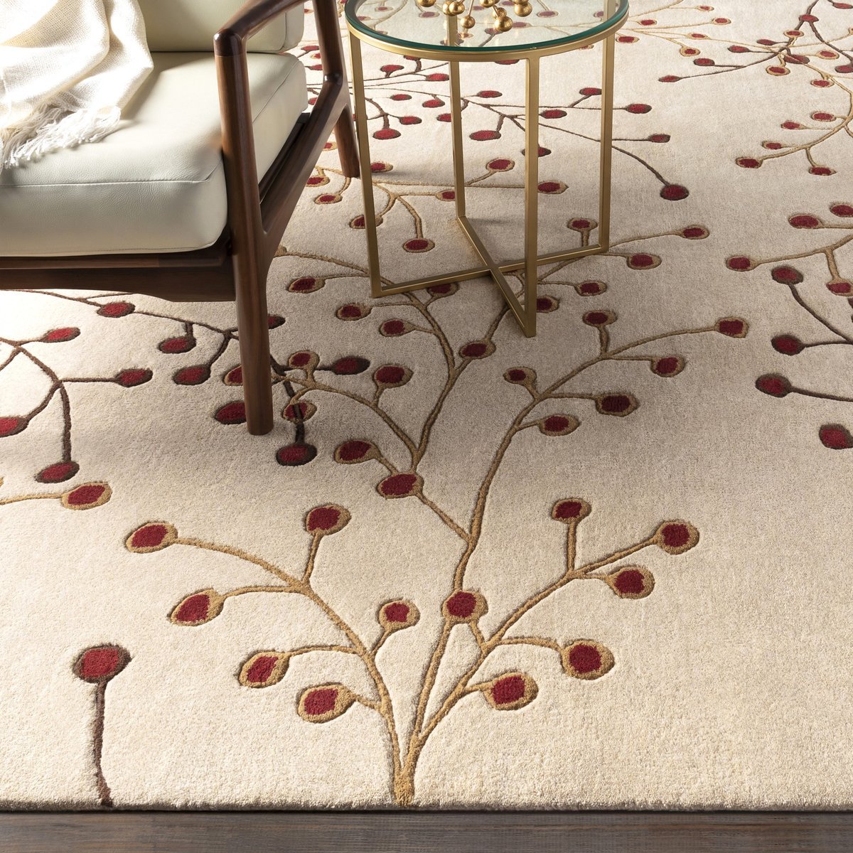 Artistic Floral Branch Design Wool Area Rug - Switzerland Wool Collections - Custom Sizes - Nestern