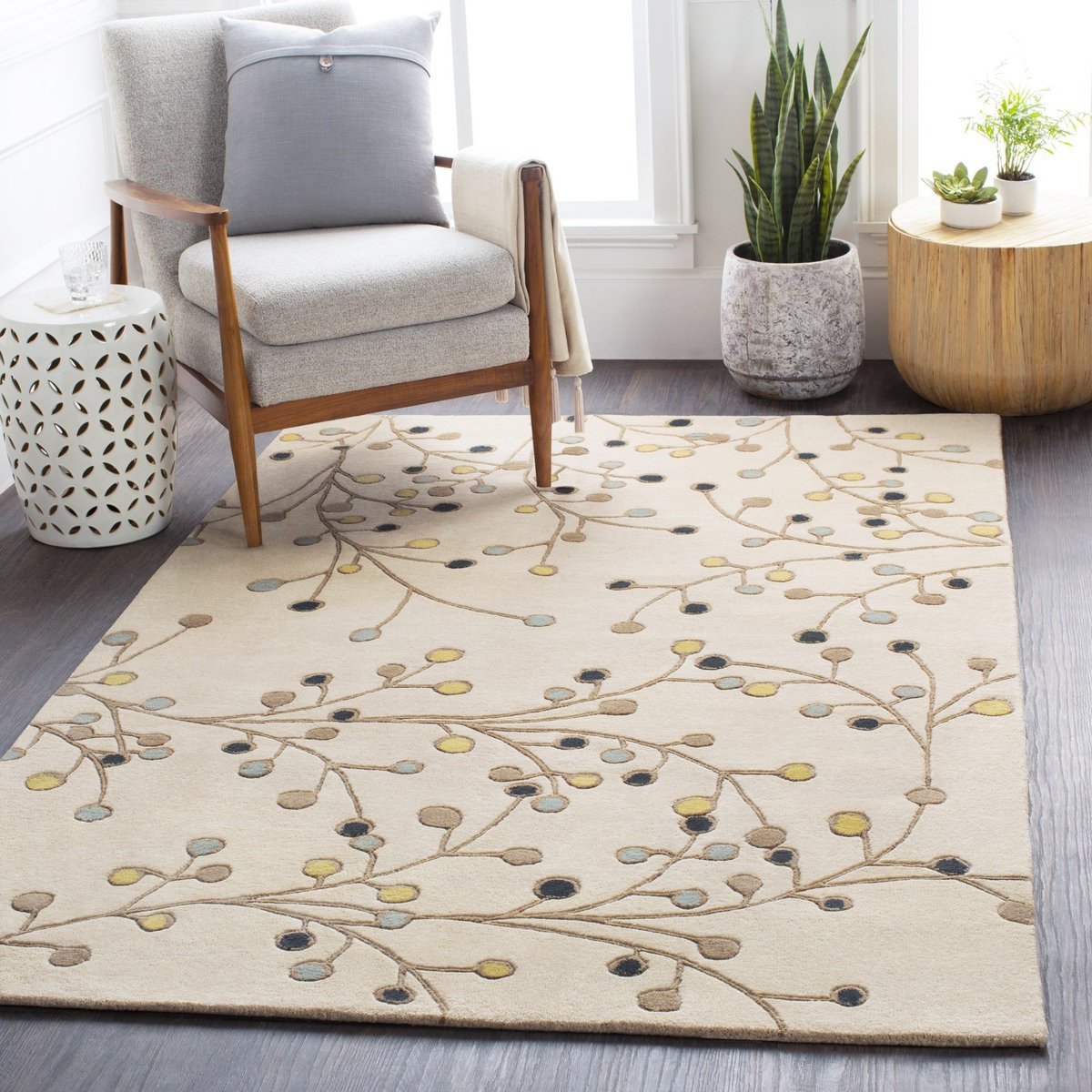 Artistic Floral Branch Design Wool Area Rug - Switzerland Wool Collections - Custom Sizes - Nestern