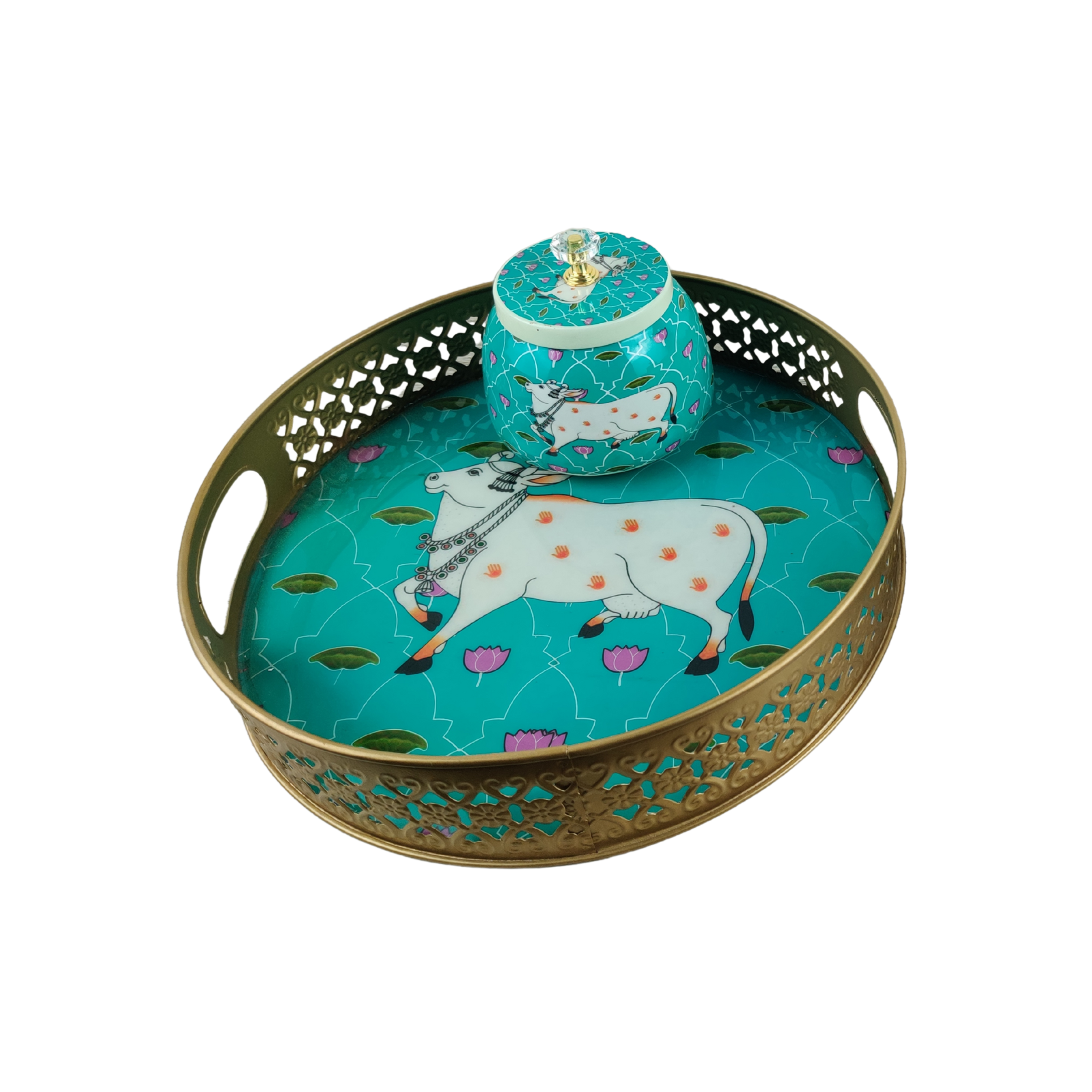 Graceful Cow-Themed Decorative Tray & Jar – A Blend of Tradition & Elegance - Nestern
