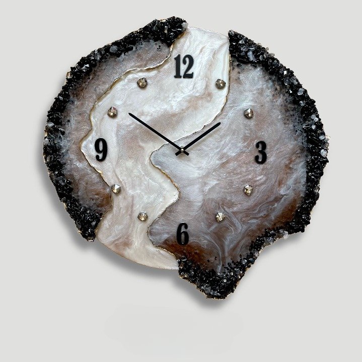 Artistic Epoxy Resin Wall Clock – Silver, Gold, Brwon & Black Design - Nestern