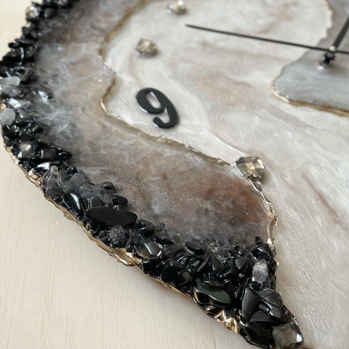 Artistic Epoxy Resin Wall Clock – Silver, Gold, Brwon & Black Design - Nestern