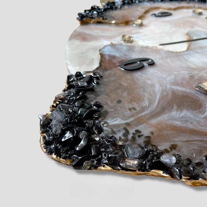 Artistic Epoxy Resin Wall Clock – Silver, Gold, Brwon & Black Design - Nestern