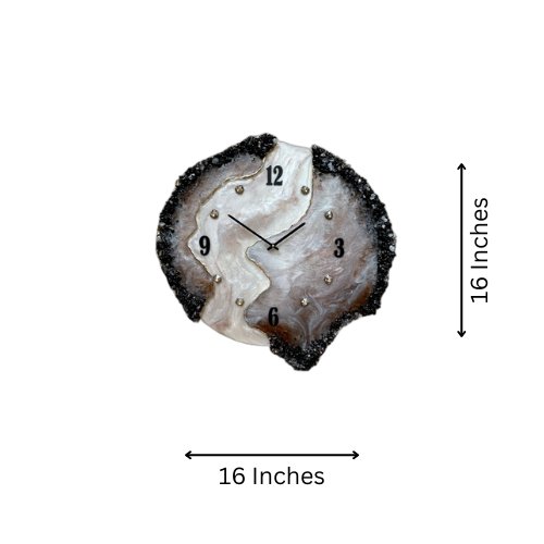 Artistic Epoxy Resin Wall Clock – Silver, Gold, Brwon & Black Design - Nestern