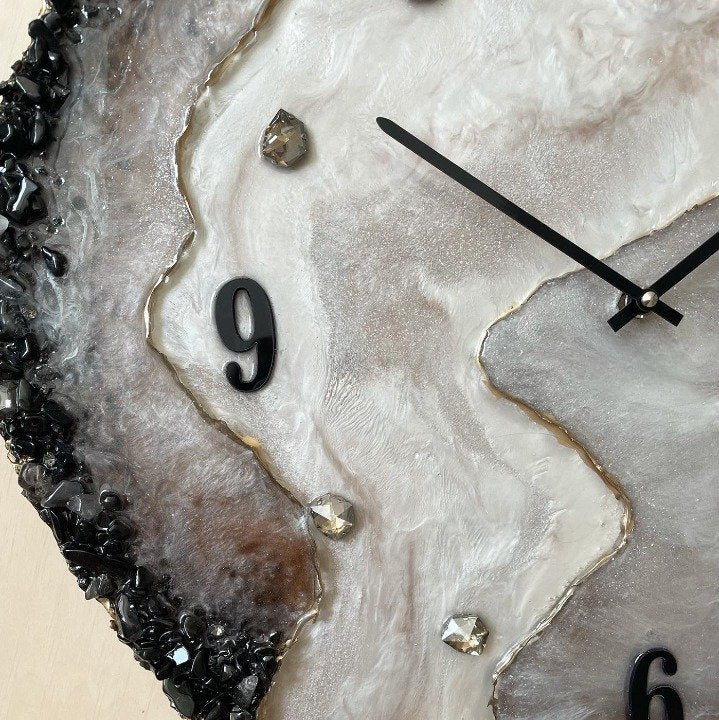 Artistic Epoxy Resin Wall Clock – Silver, Gold, Brwon & Black Design - Nestern
