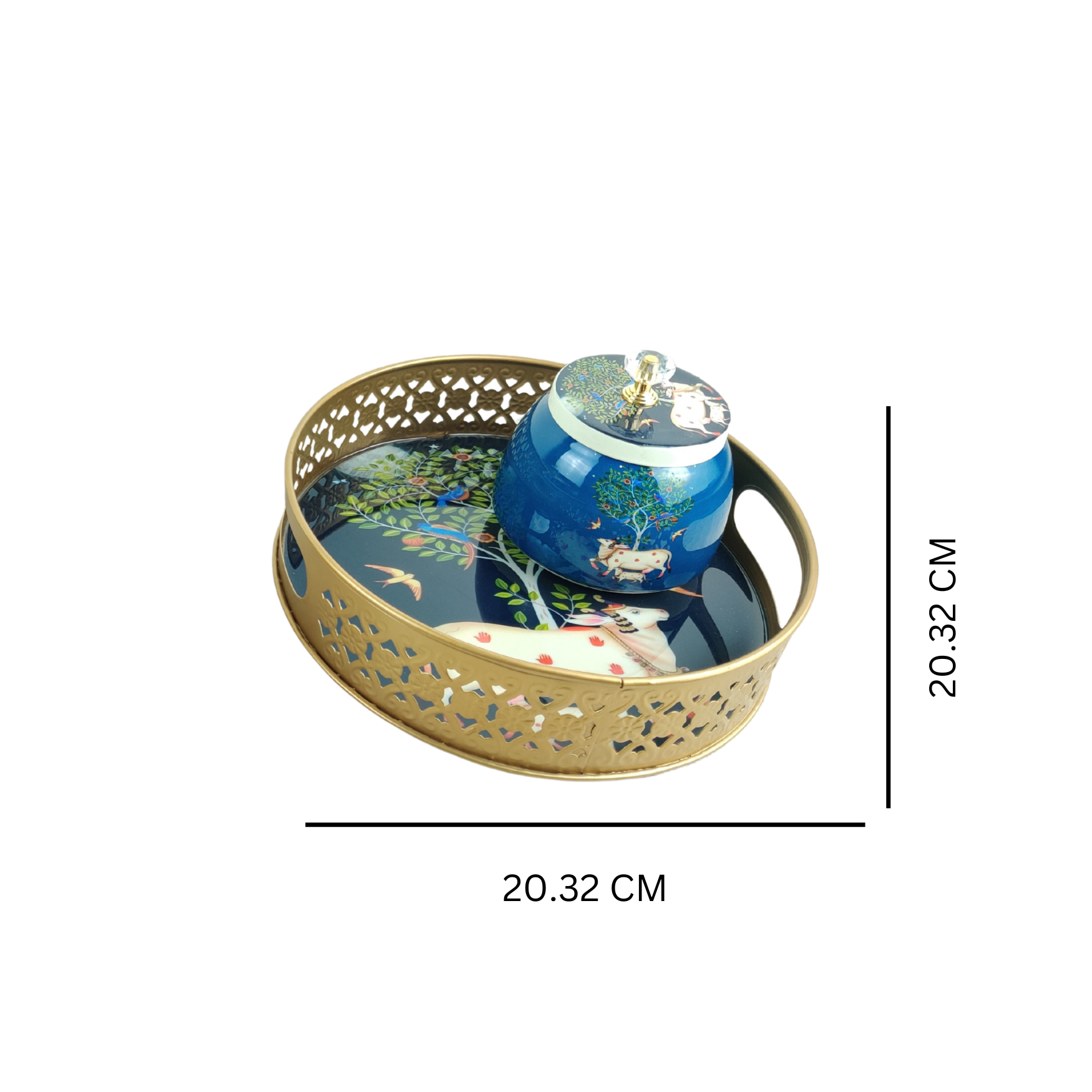 Royal Blue Sacred Cow-Themed Decorative Tray & Jar – A Symbol of Elegance & Tradition - Nestern