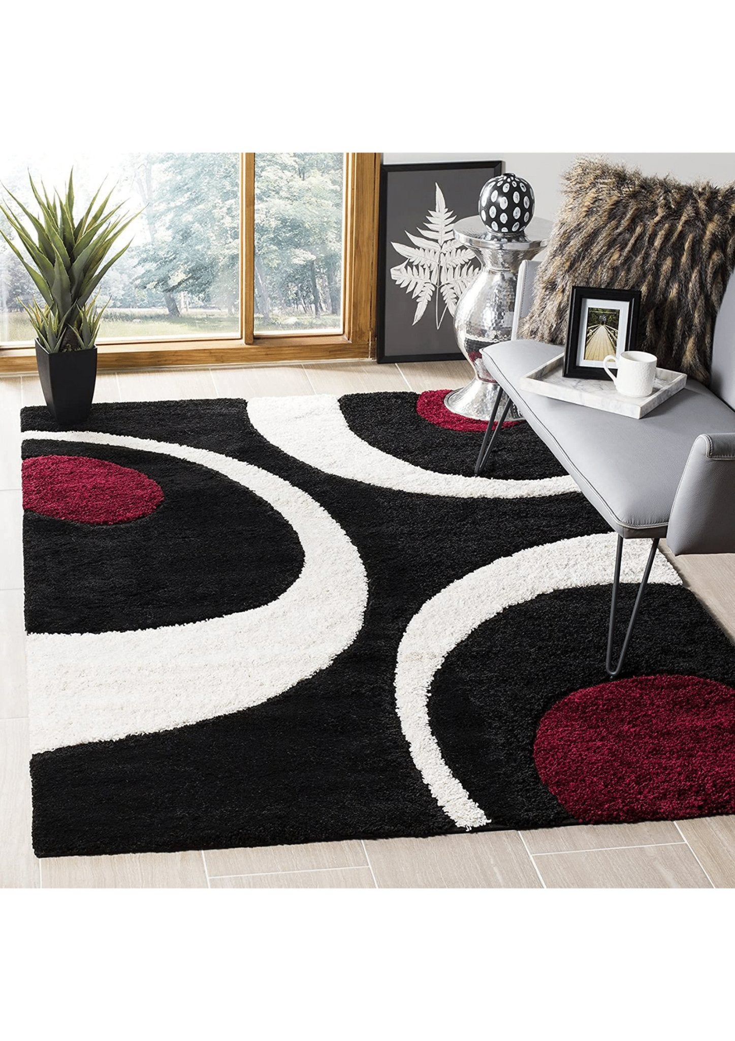 Curves and Circles Modern Abstract Rug - Nestern