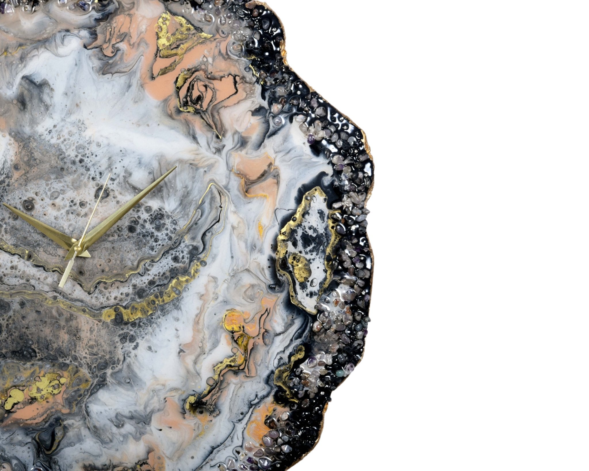 Custom Geode-Inspired Wall Clock with Roman Numerals and Crystal Edge Decor - Nestern