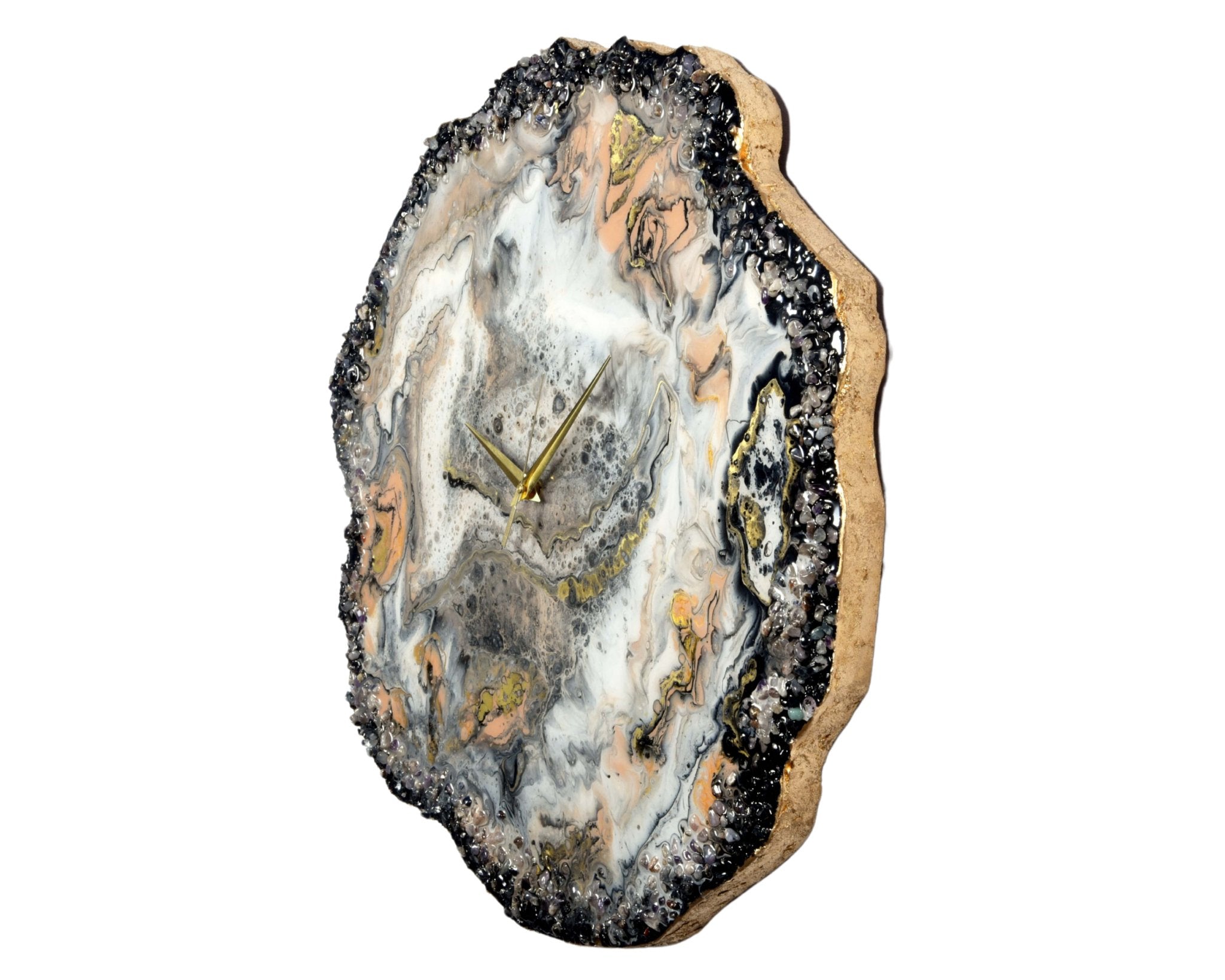 Custom Geode-Inspired Wall Clock with Roman Numerals and Crystal Edge Decor - Nestern