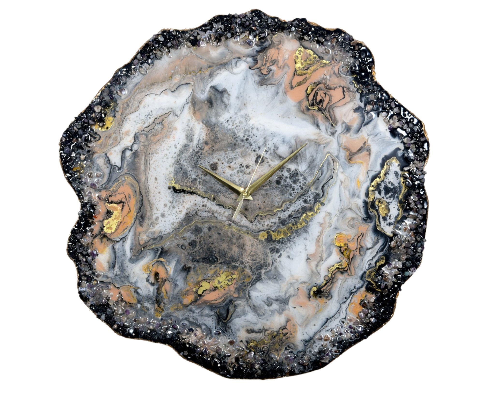 Custom Geode-Inspired Wall Clock with Roman Numerals and Crystal Edge Decor - Nestern