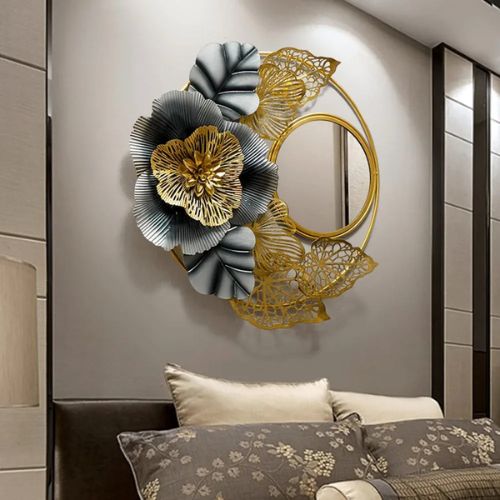 Decorative Metal Wall Mirror Exquisite Floral Bouque Designer