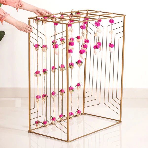 Elegant Floral Gold Pooja Metal Stand for Home Decor