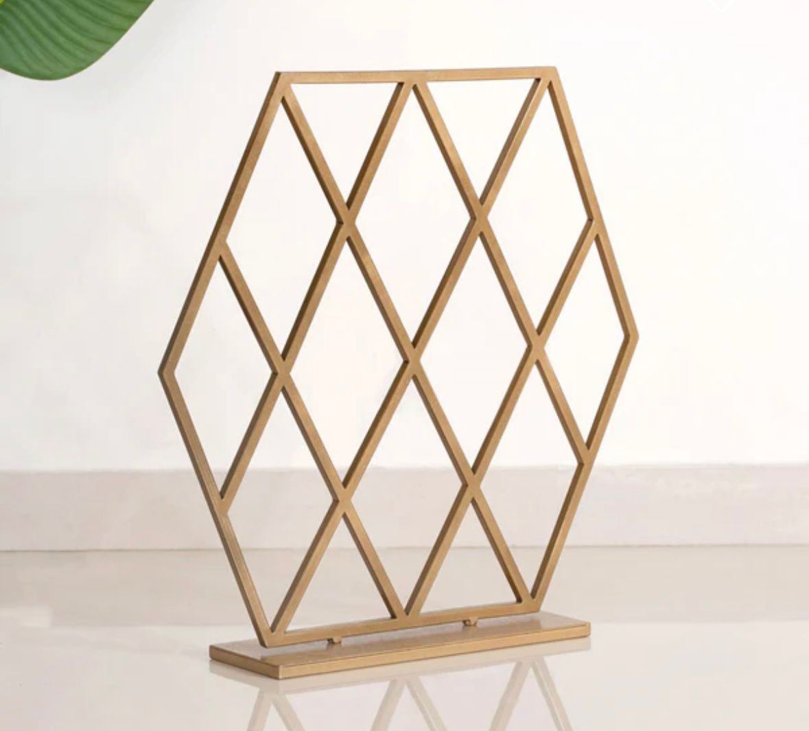 Geometric Diamond Frame Gold Pooja Metal Stand for Decor