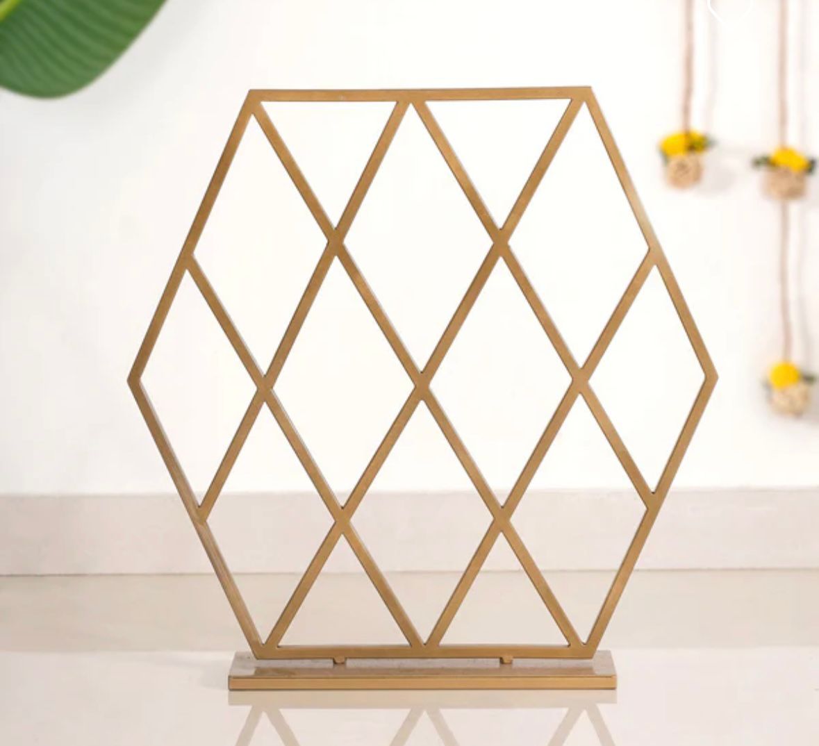Geometric Diamond Frame Gold Pooja Metal Stand for Decor