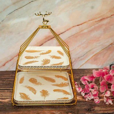 Double Storey Versatile White Ceramic Tray - Nestern