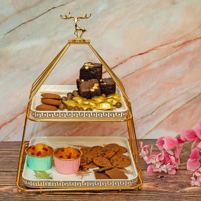 Double Storey Versatile White Ceramic Tray - Nestern