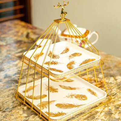 Double Storey Versatile White Ceramic Tray - Nestern