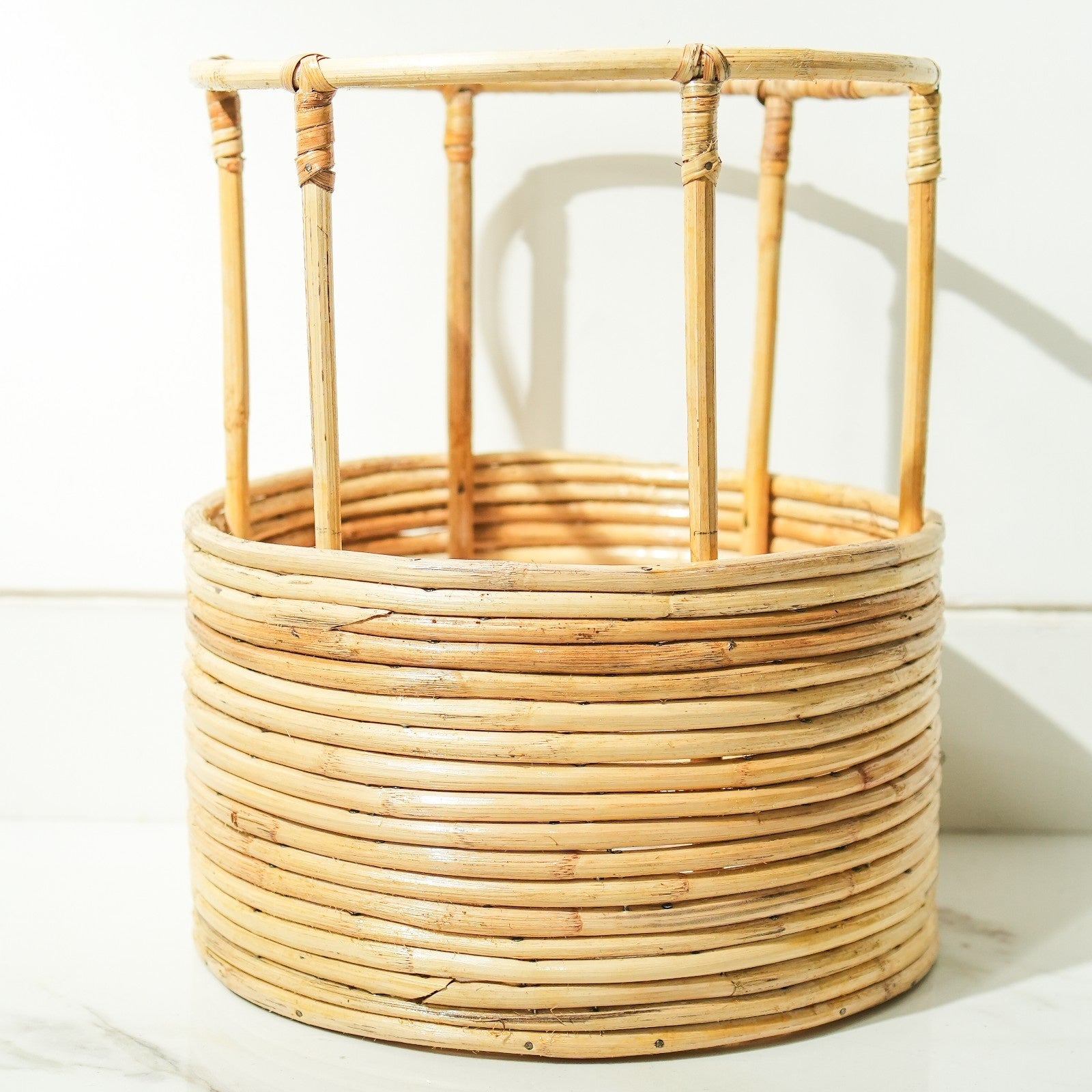 Rattan Round Handmade Planter Stand – Compact Indoor Plant Holder