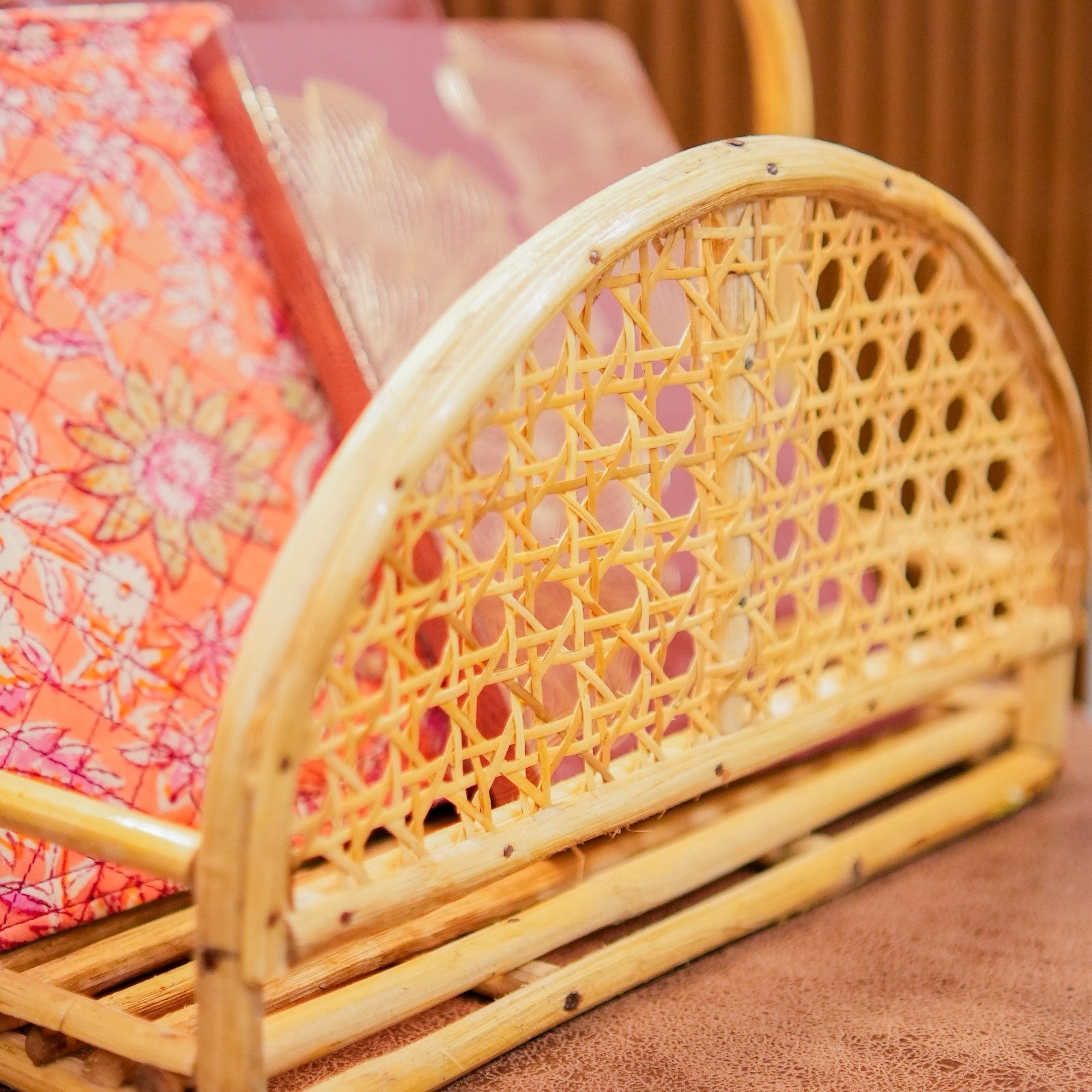 Handcrafted Rattan books Holder with Handle for Home Storage